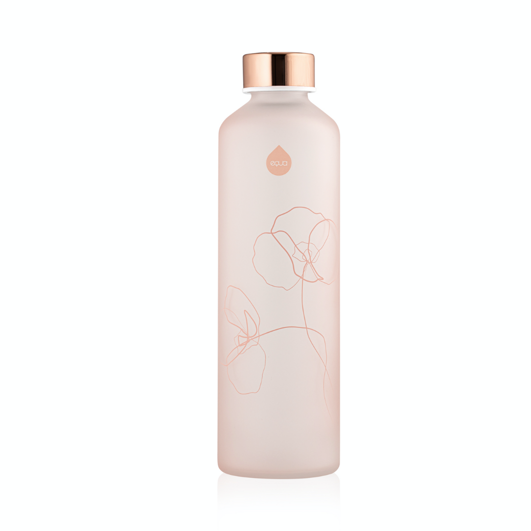 glazen fles licht roze melkglas met bloemopdruk