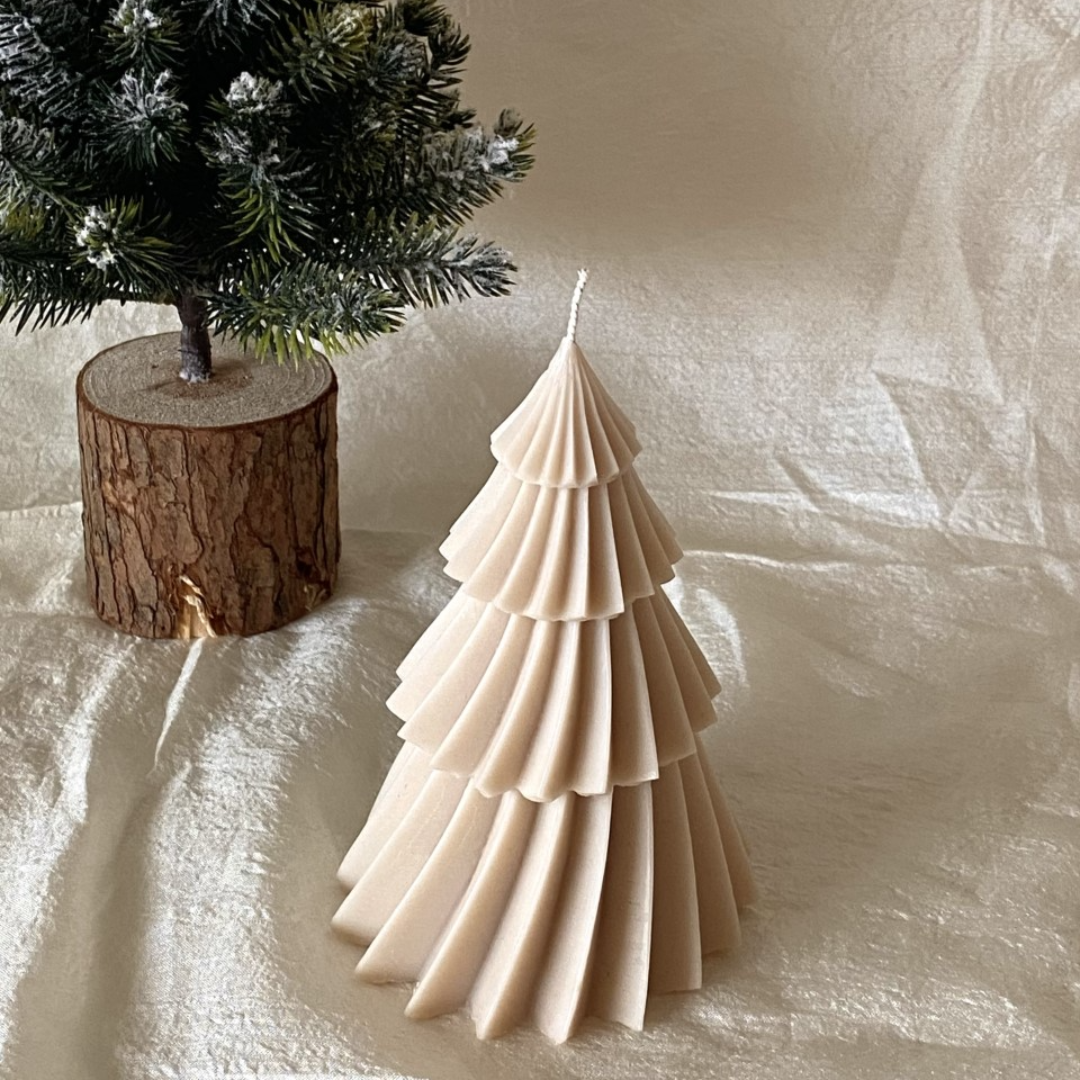 kaars kerstboom beige