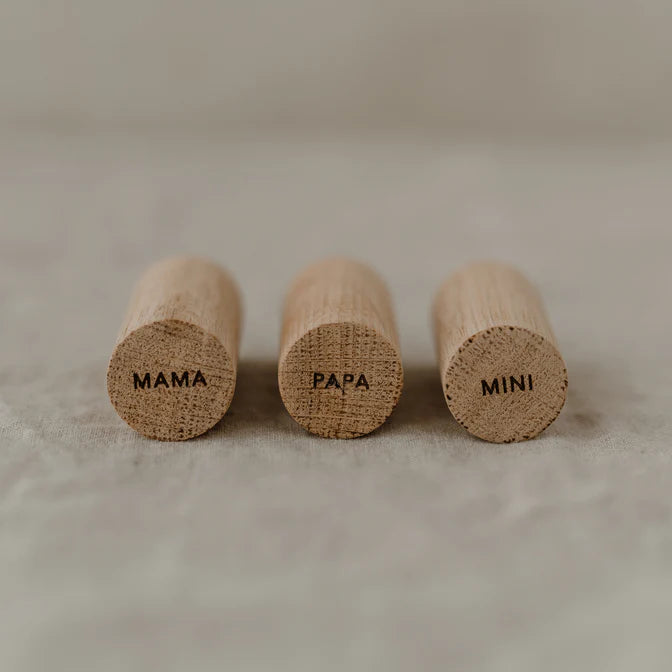 Eikenhouten Wandhaken Eulenschnitt met tekst Mama Papa Mini