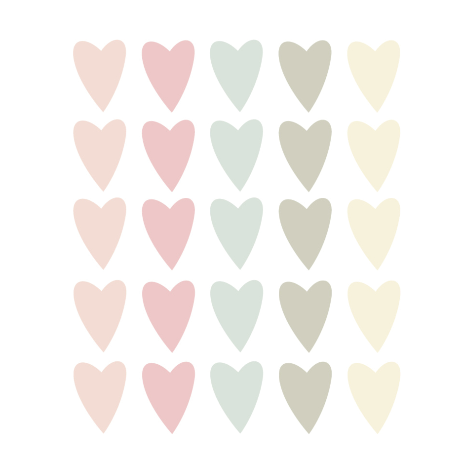 Muurstickers hartjes 25 stuks pasteltinten