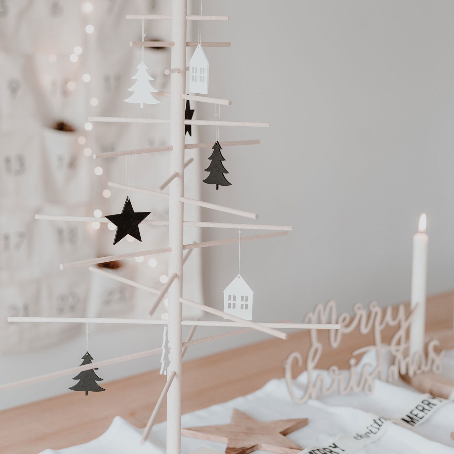Kersthanger | Houten Kerstboom Zwart (set van 8)